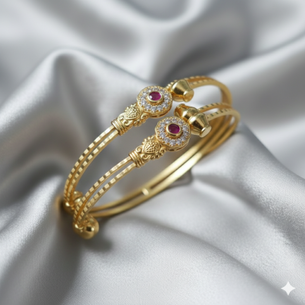Amshine Gold Plated Floral Ruby Bangles