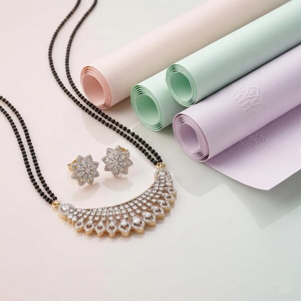 Designer AD Stone Mangalsutra With Earrings Set Women