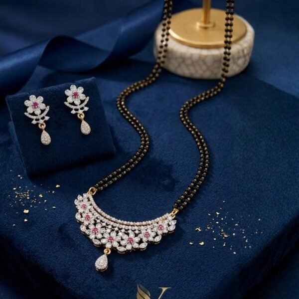 Elegant AD Stone Mangalsutra Earrings Set