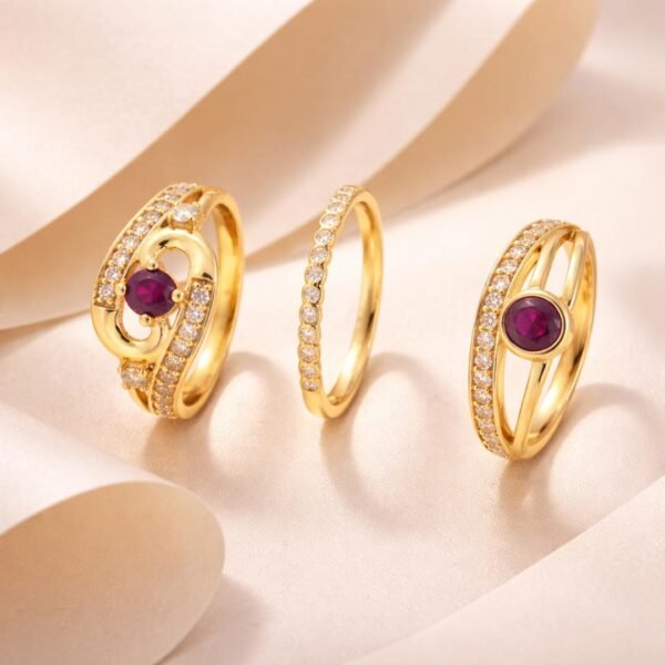 Elegant Micro Gold Plated Adjustable Ring Set of 3