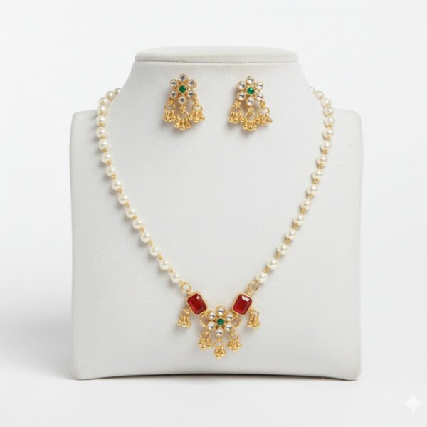 Traditional Pearl Mala Set with Earrings