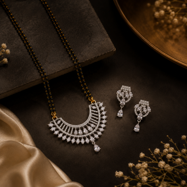 American Diamond Mangalsutra Set with Earrings for Women